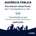 Audiência Pública Virtual para Avaliação do Cumprimento das Metas Fiscais do 2º quadrimestre de 2020 aconteceu dia 17/09. Audiência Pública Virtual para Avaliação do Cumprimento das Metas Fiscais do 2º quadrimestre de 2020 aconteceu dia 17/09.